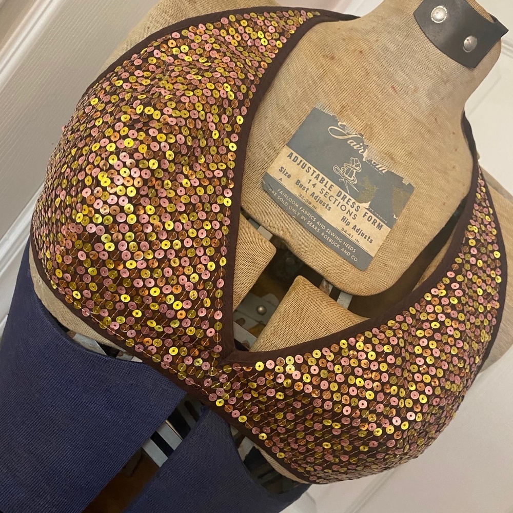 Express Brown Gold Sequin Triangle Halter Top - image 2